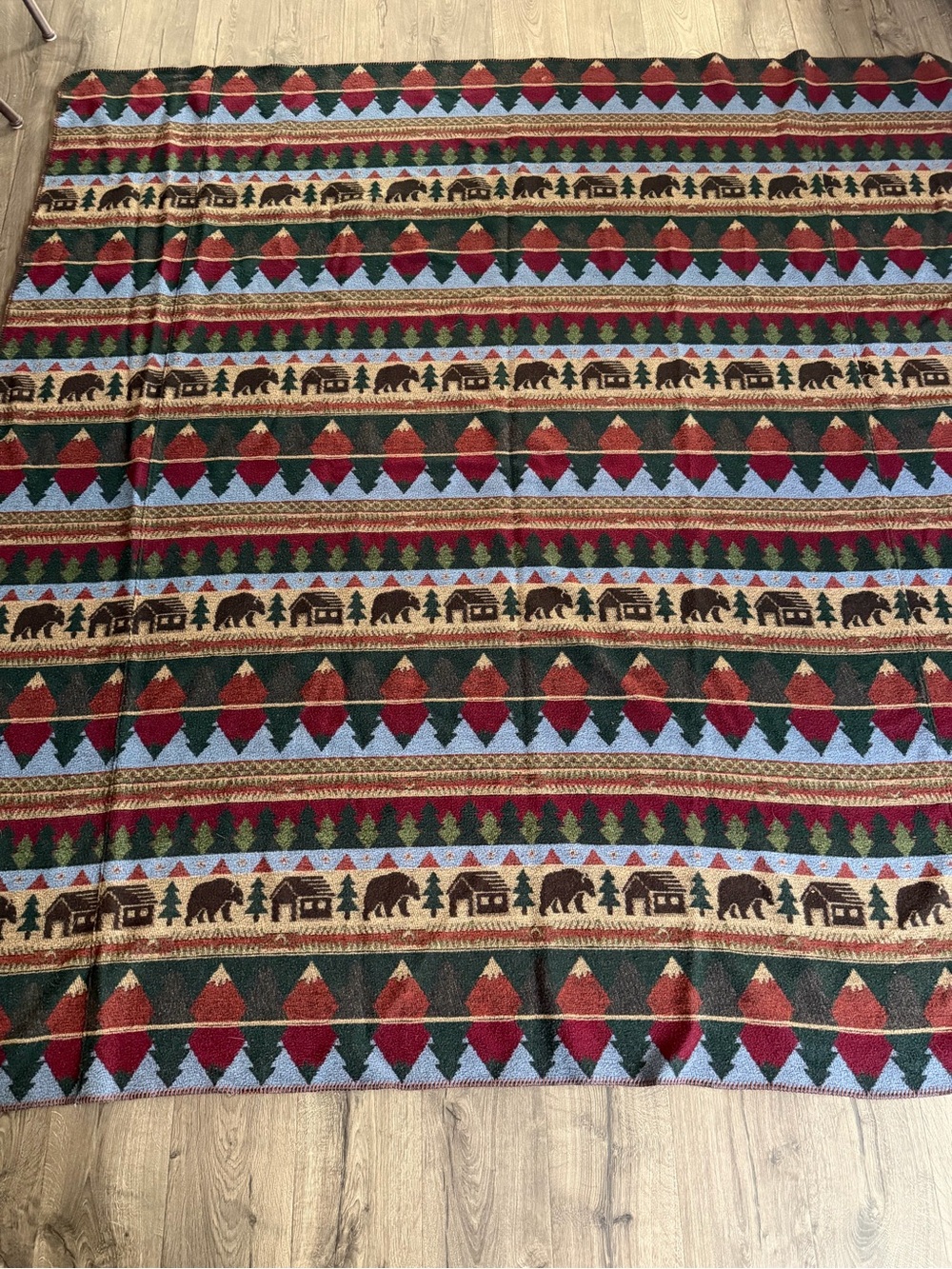 Home Blanket Bears, Cabins, Trees, Boho Outdoor   Fleece Farmhouse 90x84 Throw